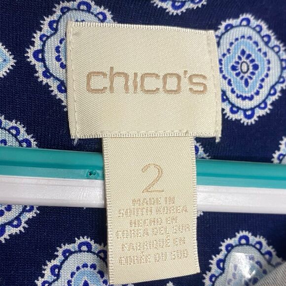 Chicos Top Womens 2 Large Blue Notch V Neck 3/4 Sleeve Tunic Blouse Slinky Boho - Picture 3 of 11